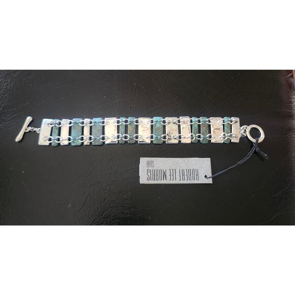Bracelet Robert Lee Morris SoHo 8 in  Green Stone Silver Link Toggle Closure HB - Picture 1 of 8